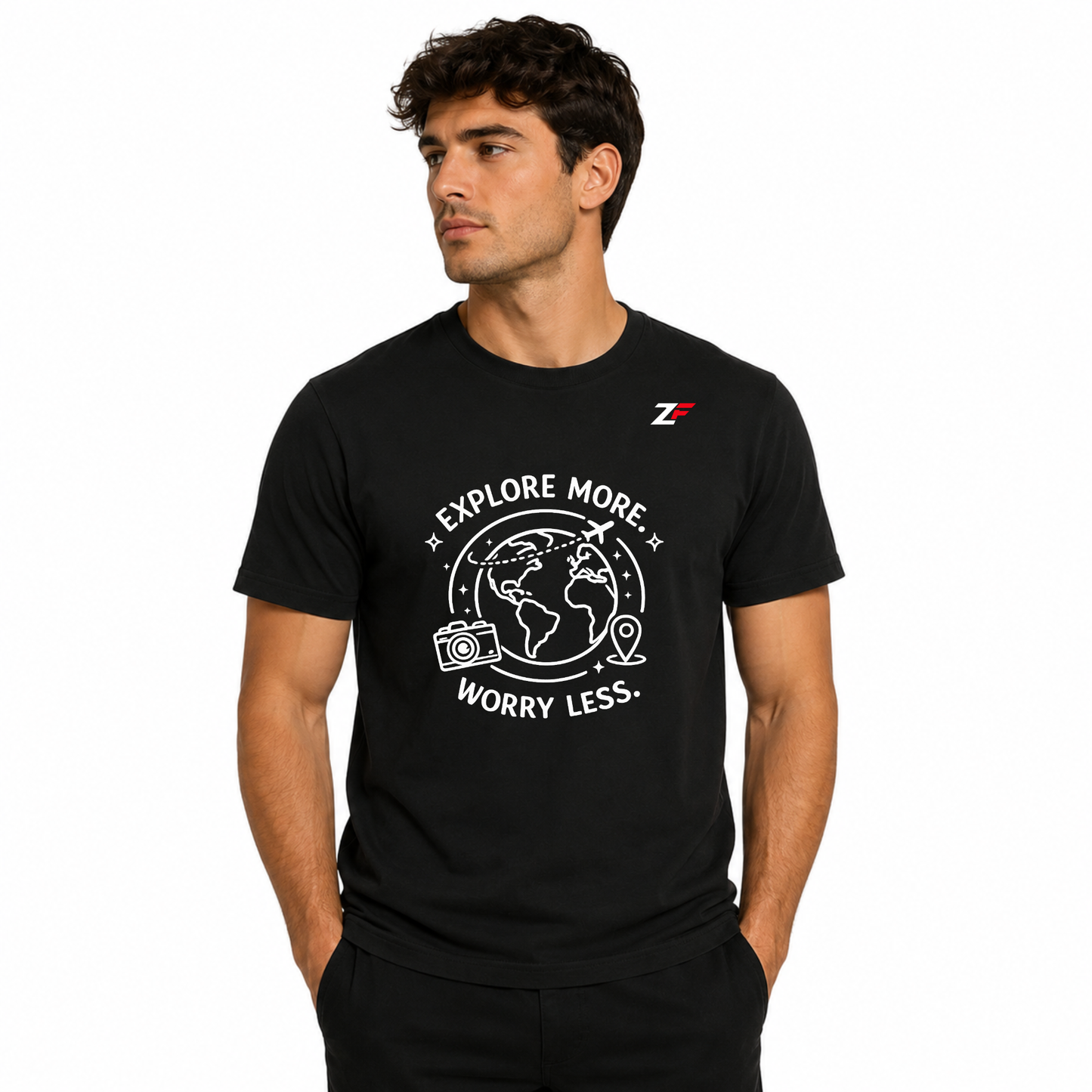 Explore More Worry Less Travel Graphic Oversized T-Shirt Black