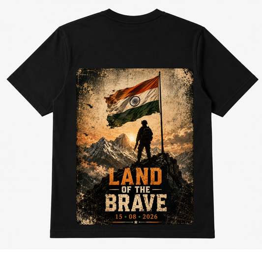 Land of the Brave T-Shirt | India Flag & Soldier Patriotic Graphic Tees