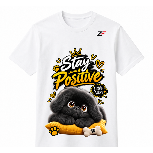 Stay Positive Dog Graphic T-Shirt – Little Vibes Cute Puppy Printed Tee