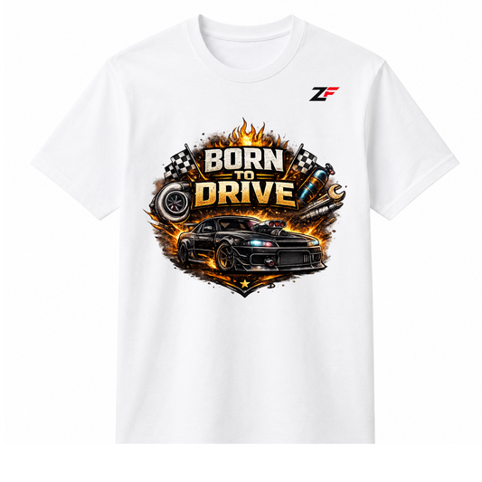 Born to Drive Oversized Graphic T-Shirt White