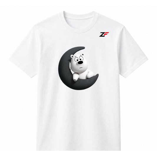Moon Bear T-Shirt | Cute Polar Bear Crescent Moon Graphic White Tee