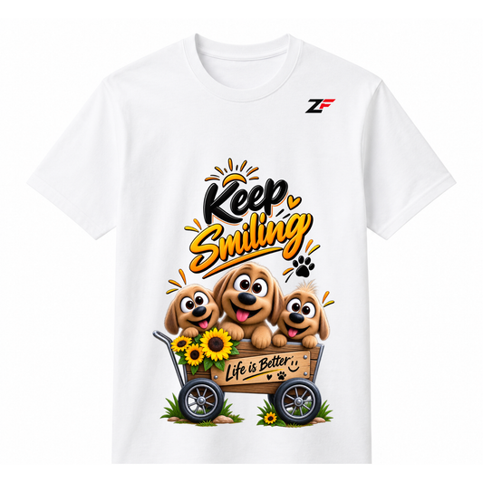 Keep Smiling Puppy Graphic T-Shirt – Life Is Better Cute Dog Printed Tee
