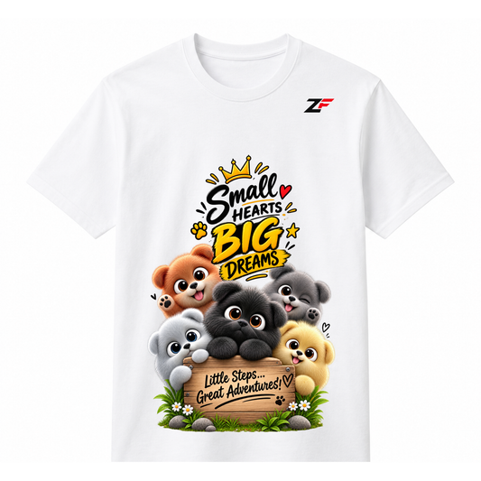 Small Hearts Big Dreams Puppy Graphic T-Shirt – Little Steps Great Adventures Tee