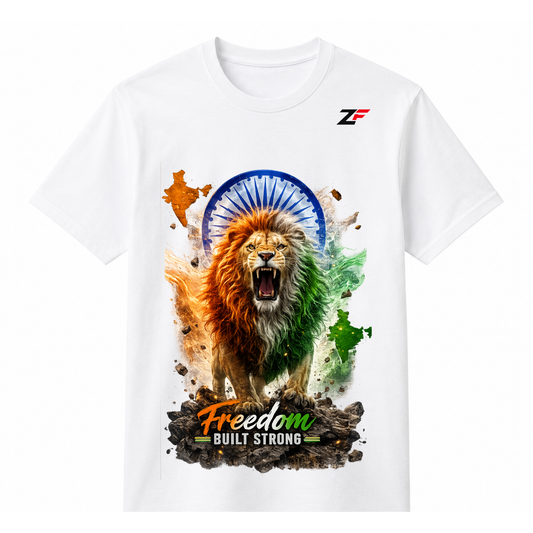 Freedom Built Strong T-Shirt | Lion India Patriotic Graphic Tees