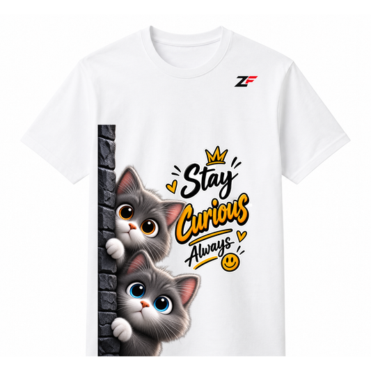 Stay Curious Cat Graphic T-Shirt – Cute Inspirational Printed Tee