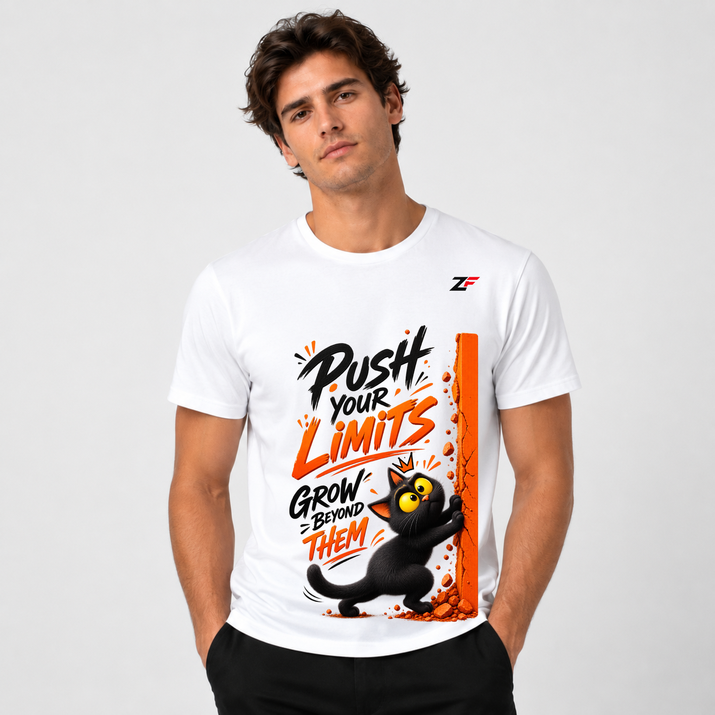 Push Your Limits Cat Graphic T-Shirt – Grow Beyond Them Motivational Tee