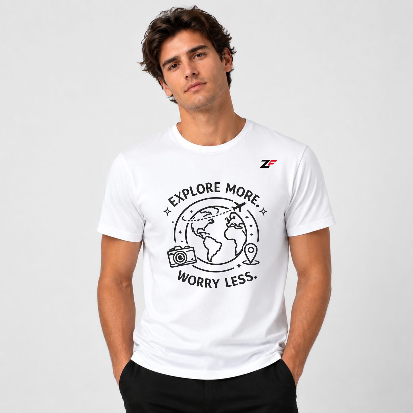 Explore More Worry Less Travel Graphic Oversized T-Shirt White
