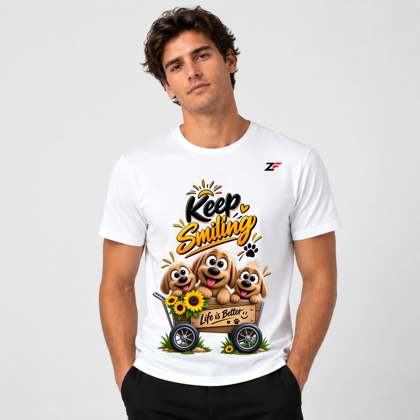 Keep Smiling Puppy Graphic T-Shirt – Life Is Better Cute Dog Printed Tee