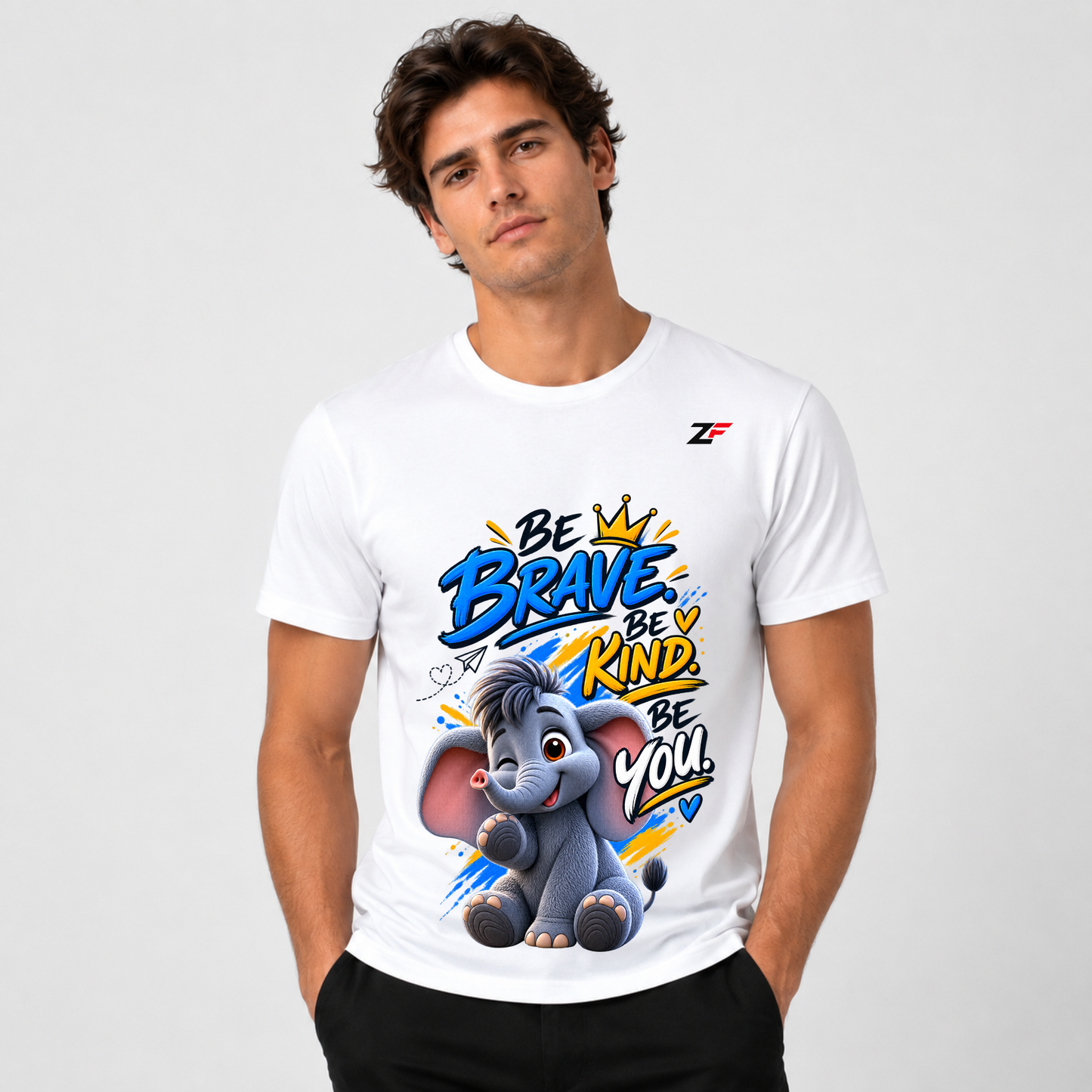 Be Brave Be Kind Elephant Graphic T-Shirt – Be You Inspirational Printed Tee