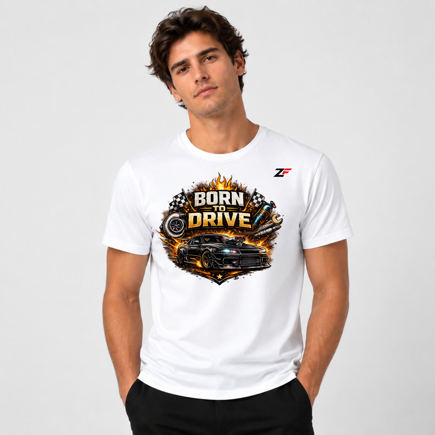Born to Drive Oversized Graphic T-Shirt White