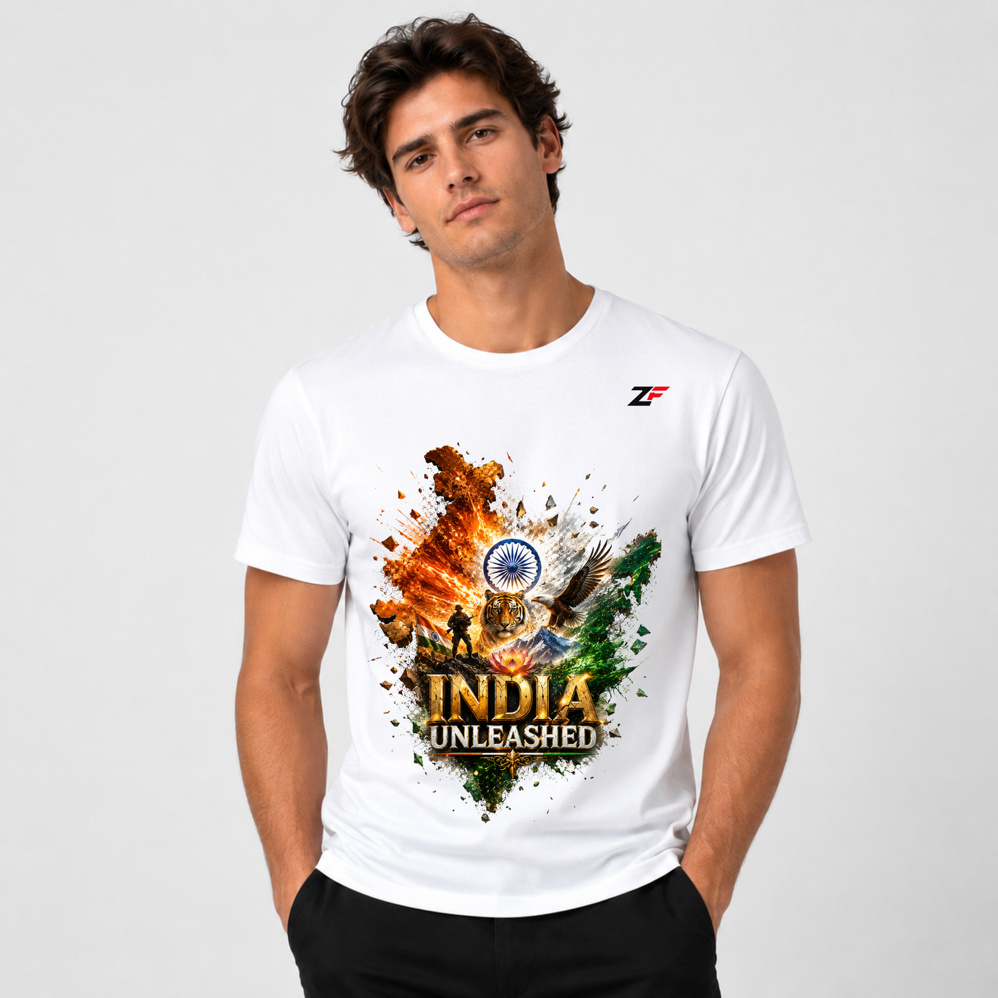 India Unleashed T-Shirt | Tiger Eagle & Ashoka Chakra Patriotic Graphic Tees