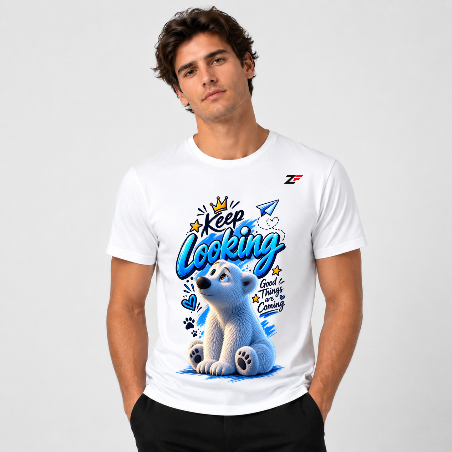 Keep Looking Polar Bear T-Shirt | Good Things Are Coming Graphic White Tee