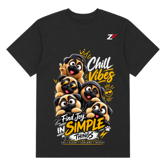 Chill Vibes Pug Graphic T-Shirt – Find Joy in Simple Things Printed Tee