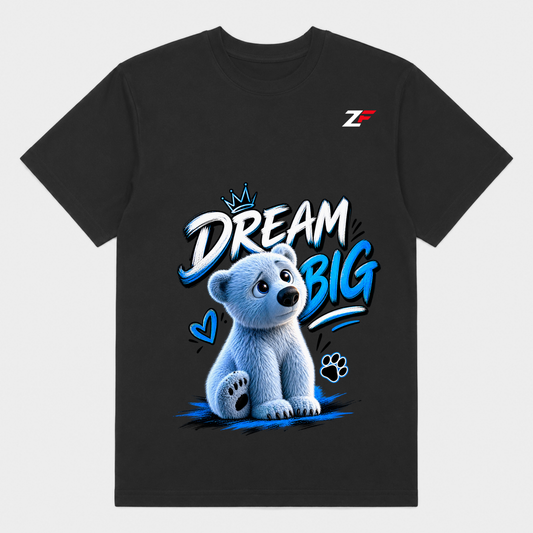 Dream Big Polar Bear T-Shirt | Cute Motivational Bear Graphic Printed Black Tee