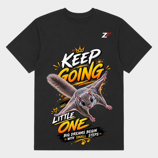 Keep Going Little One Flying Squirrel T-Shirt – Motivational Graphic Tee
