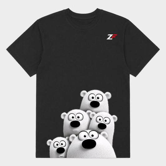 Cute Polar Bear Family T-Shirt | Adorable Bear Graphic Printed Black Tee