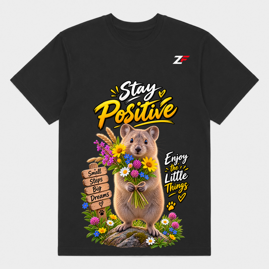 Stay Positive Quokka T-Shirt – Cute Floral Animal Graphic Tee