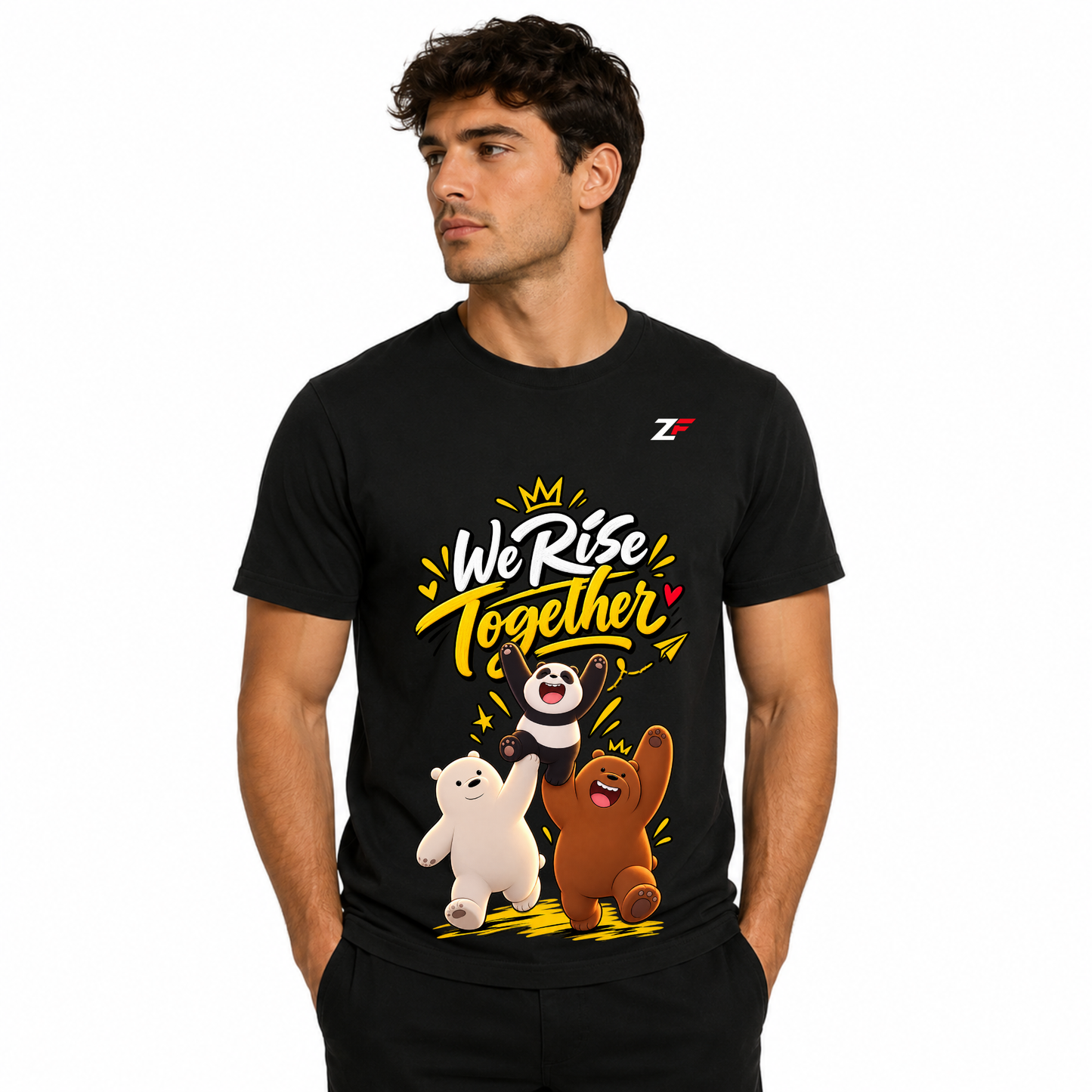 We Rise Together Panda Bear T-Shirt | Cute Friendship Graphic Printed Tee