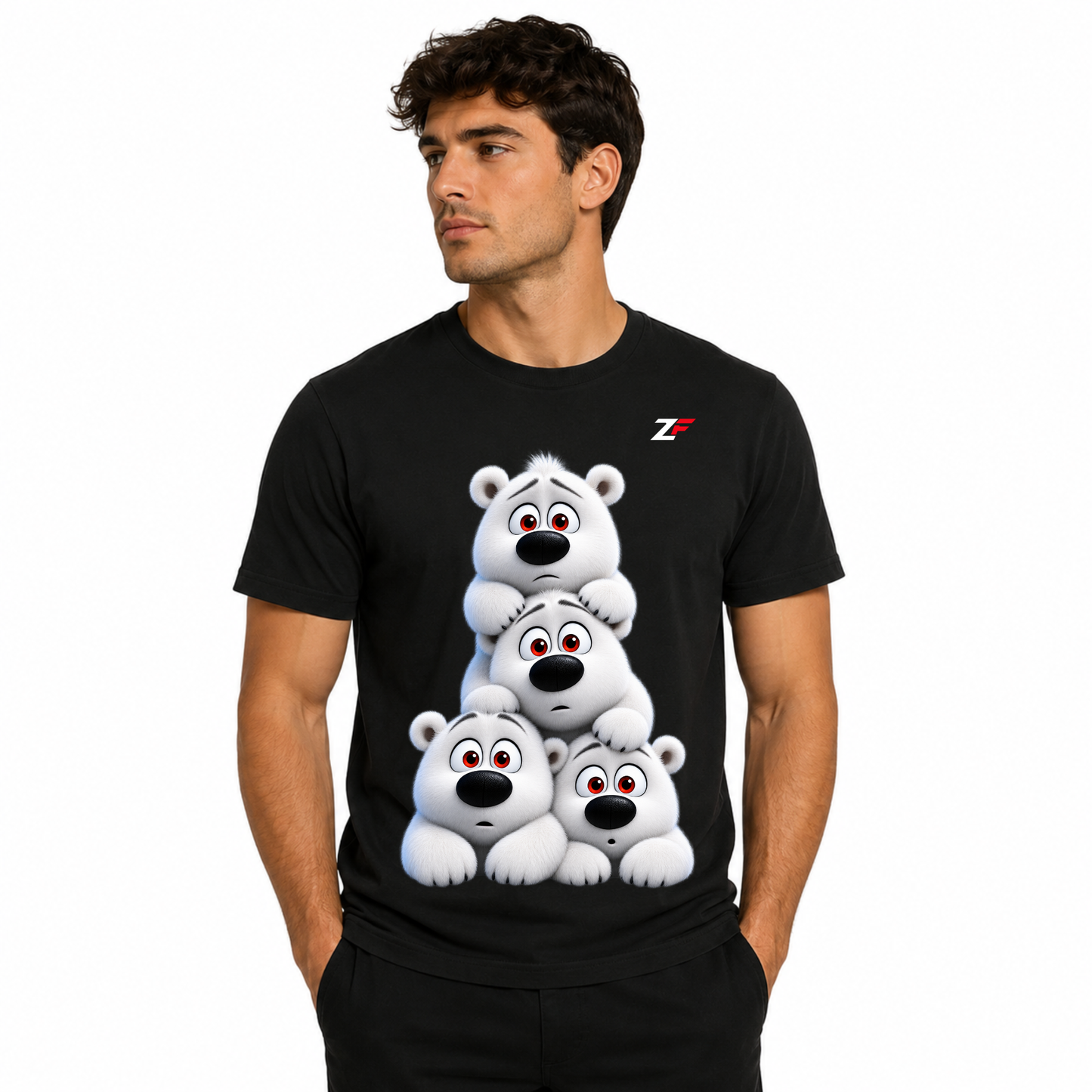 Cute Polar Bear Family T-Shirt | Adorable Bear Graphic Printed Black T-Shirt