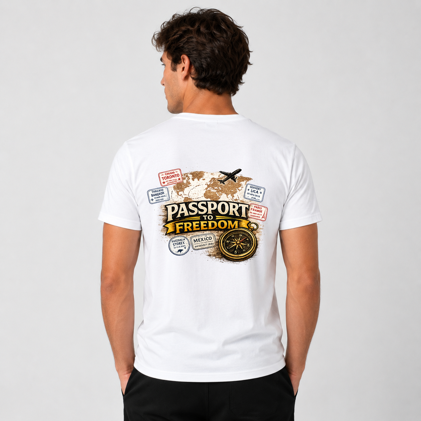 Passport to Freedom Oversized Graphic T-Shirt white