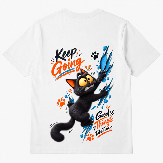 Keep Going Cat Graphic T-Shirt – Good Things Take Time Motivational Tee