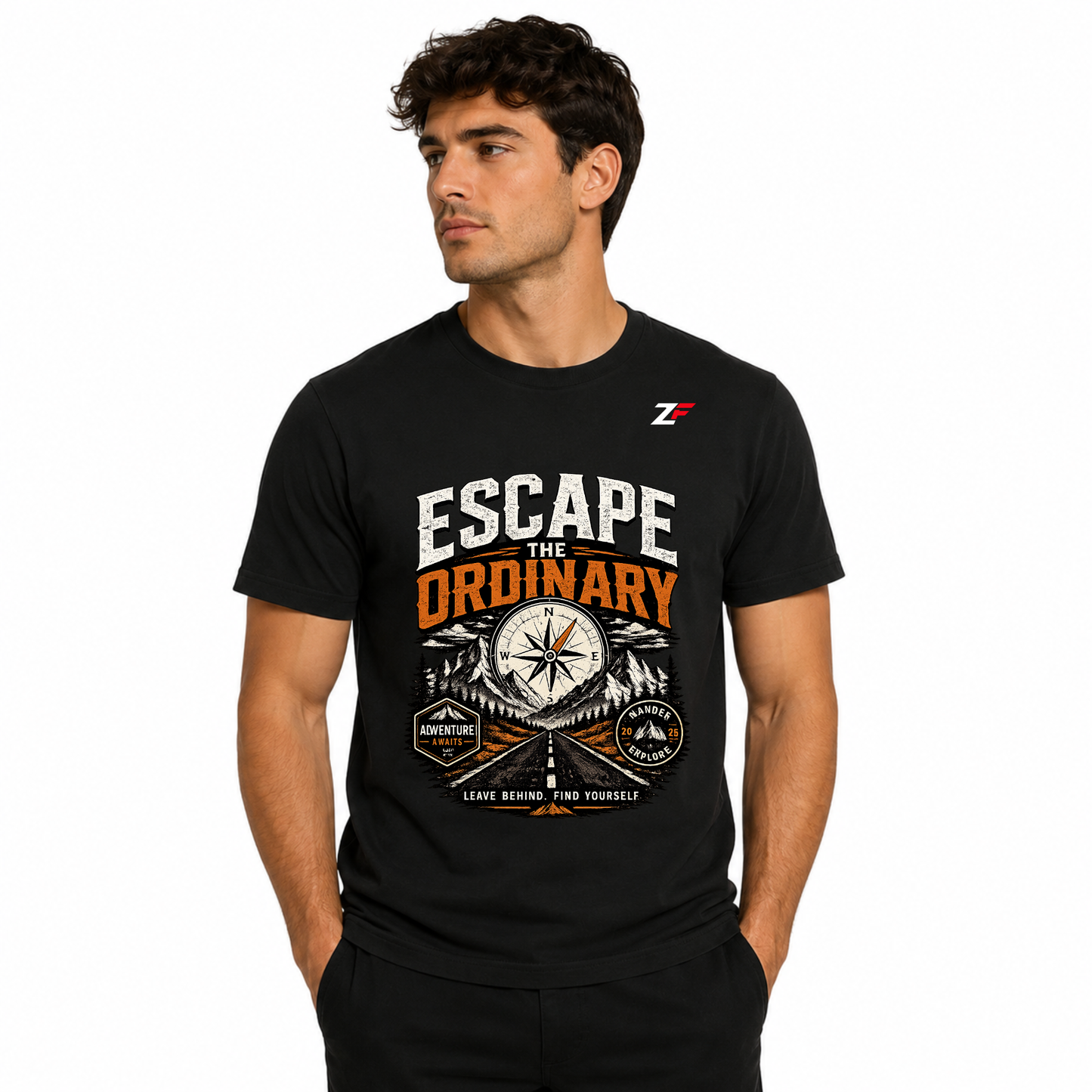 Escape the Ordinary Adventure Graphic Oversized T-Shirt Black