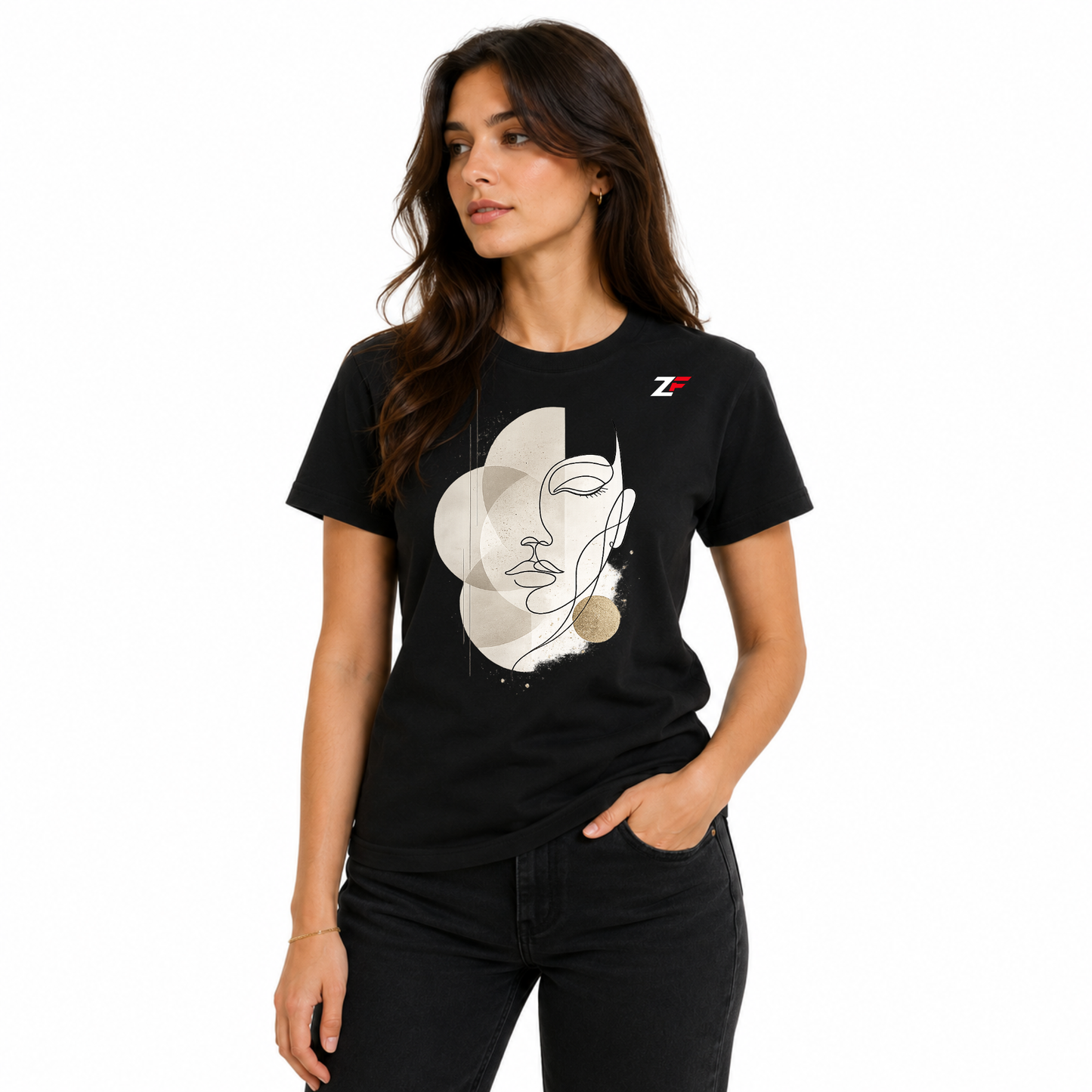 Abstract Face One-Line Oversized T-Shirt