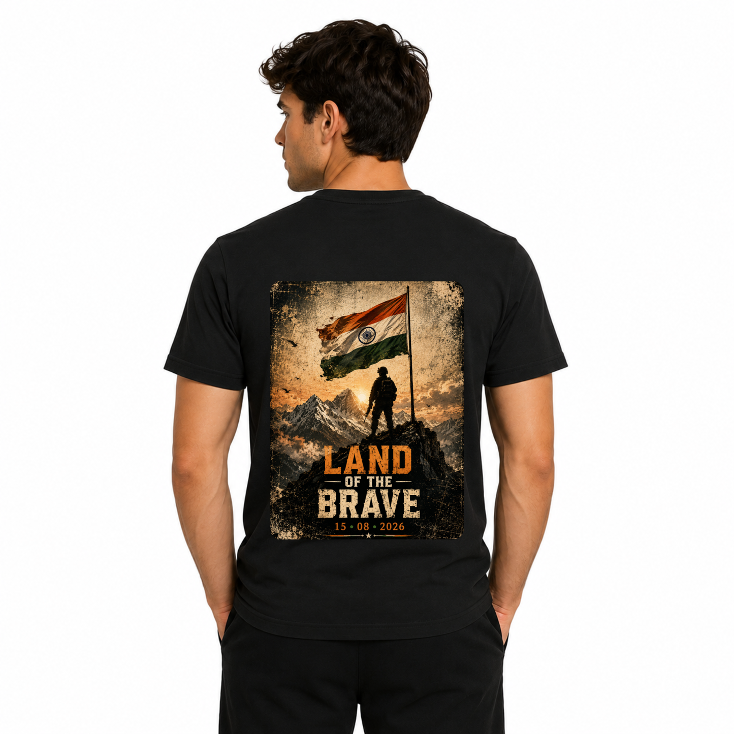 Land of the Brave T-Shirt | India Flag & Soldier Patriotic Graphic Tees