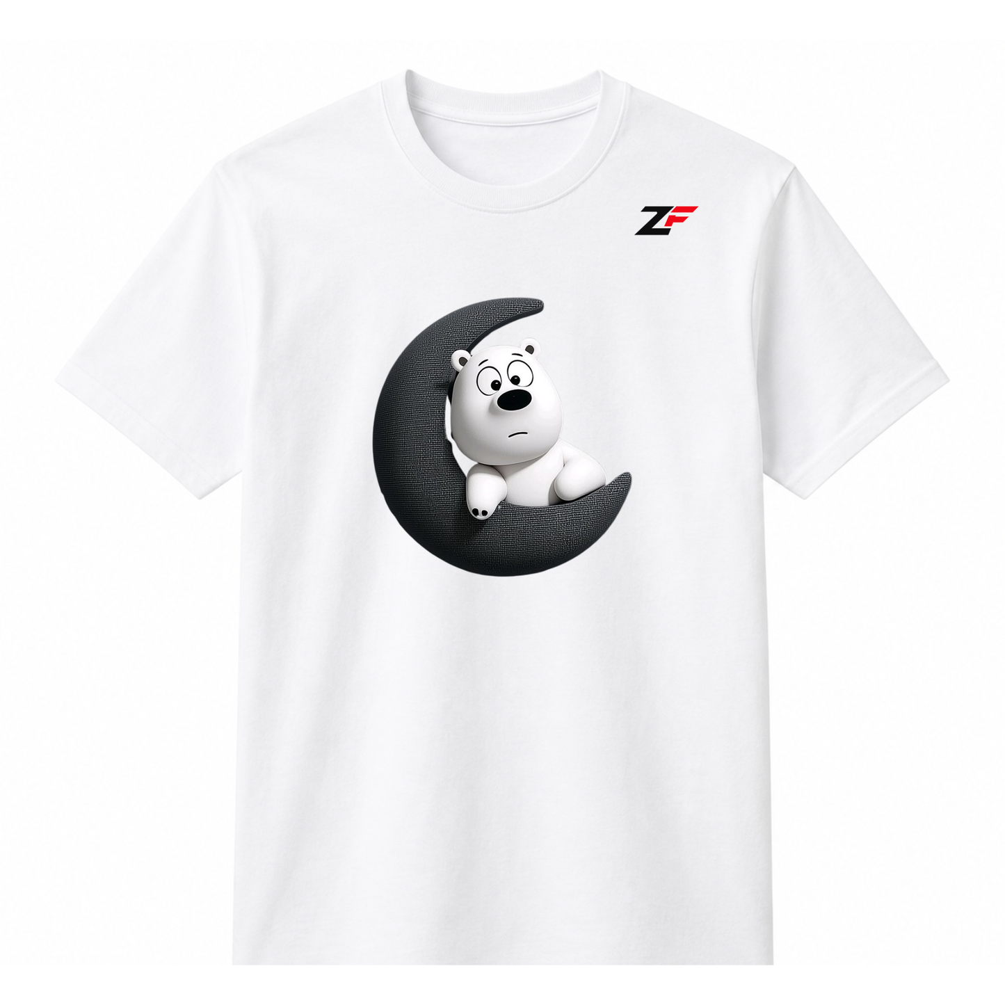 Moon Bear T-Shirt | Cute Polar Bear Crescent Moon Graphic White Tee