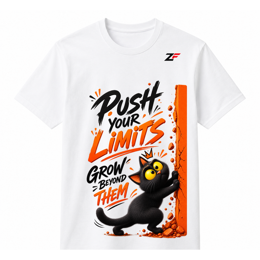 Push Your Limits Cat Graphic T-Shirt – Grow Beyond Them Motivational Tee