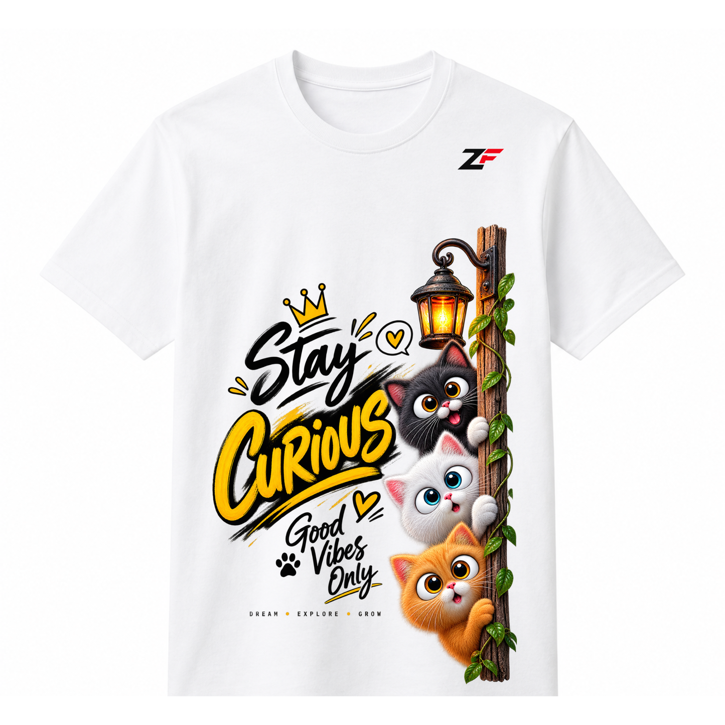 Stay Curious Cat Graphic T-Shirt – Good Vibes Only Cute Cat Tee
