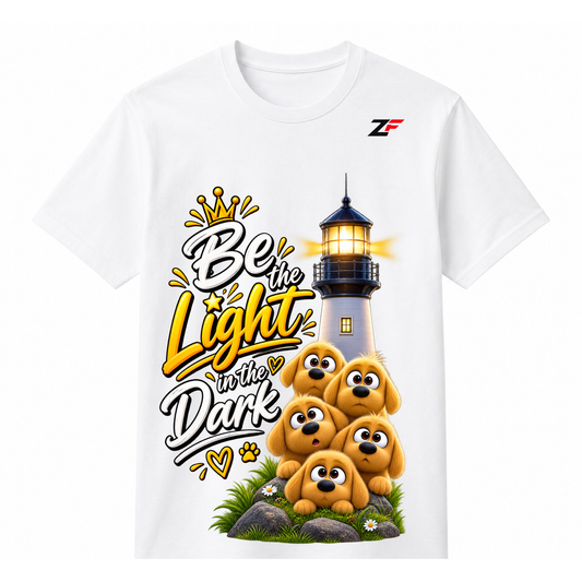 Be the Light in the Dark Dog Graphic T-Shirt – Inspirational Puppy Printed Tee