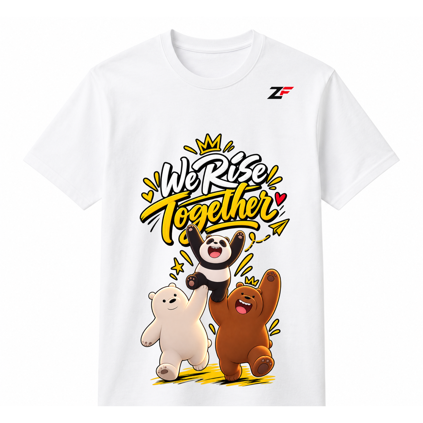 We Rise Together Panda Bear T-Shirt | Cute Friendship Graphic Printed Tee