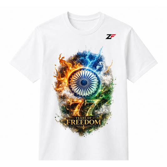 77 Years of Freedom T-Shirt | Ashoka Chakra Patriotic Graphic Tees