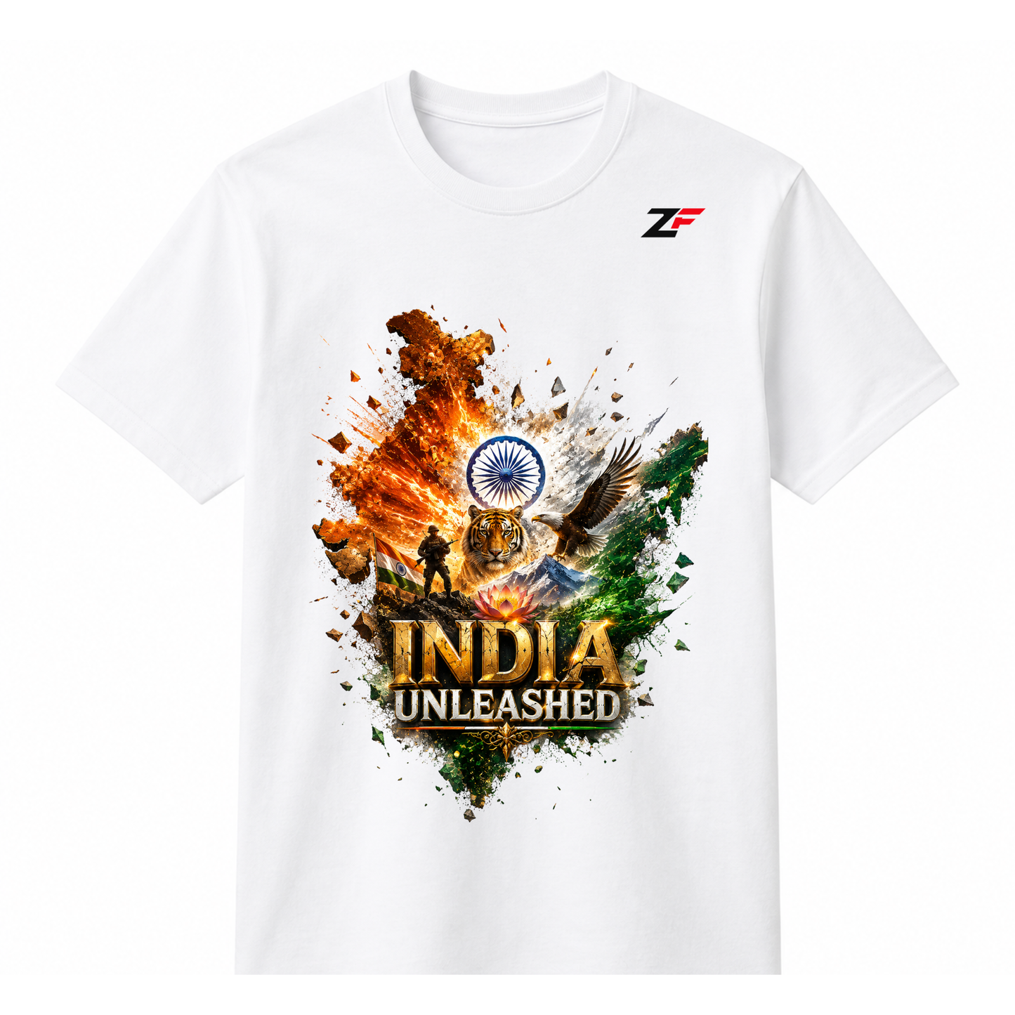 India Unleashed T-Shirt | Tiger Eagle & Ashoka Chakra Patriotic Graphic Tees