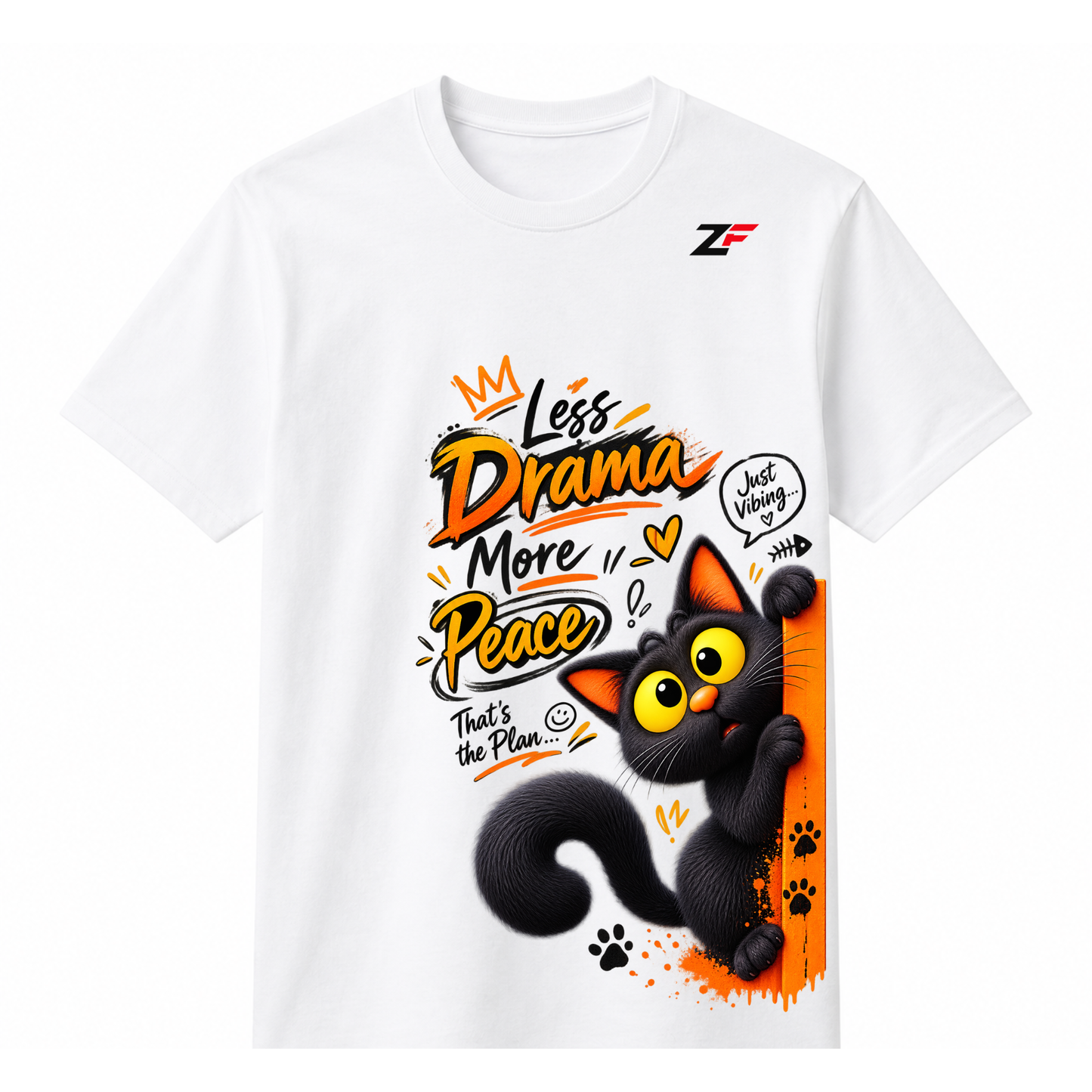 Less Drama More Peace Cat Graphic T-Shirt – Funny Positive Vibe Printed Tee
