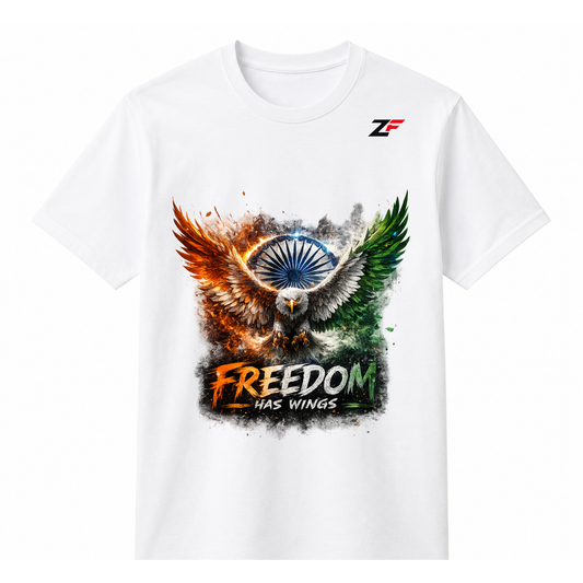Freedom Has Wings T-Shirt | Eagle & Ashoka Chakra Patriotic Graphic Tee