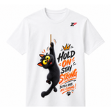 Hold On Stay Strong Cat Graphic T-Shirt – Motivational Printed Tee