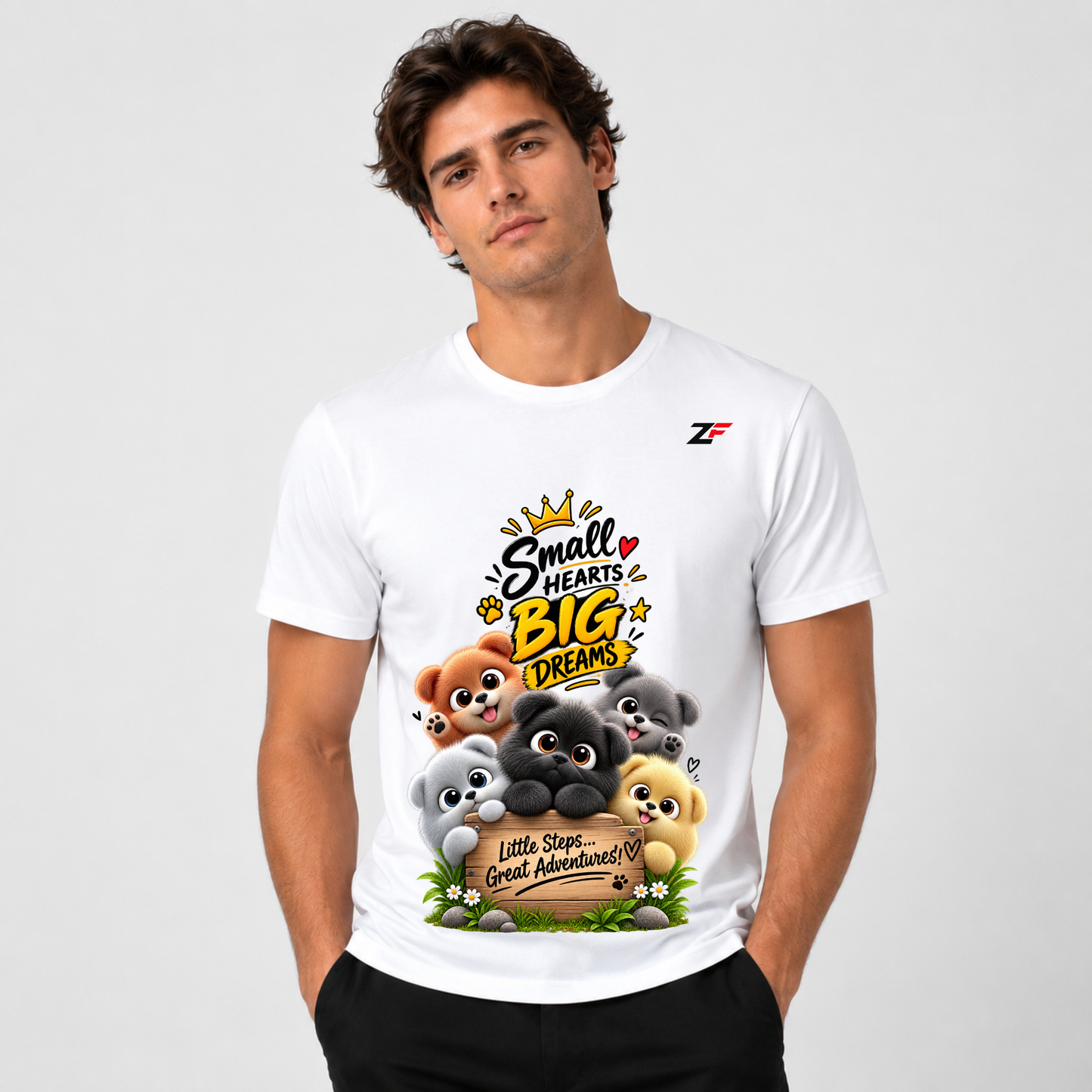 Small Hearts Big Dreams Puppy Graphic T-Shirt – Little Steps Great Adventures Tee
