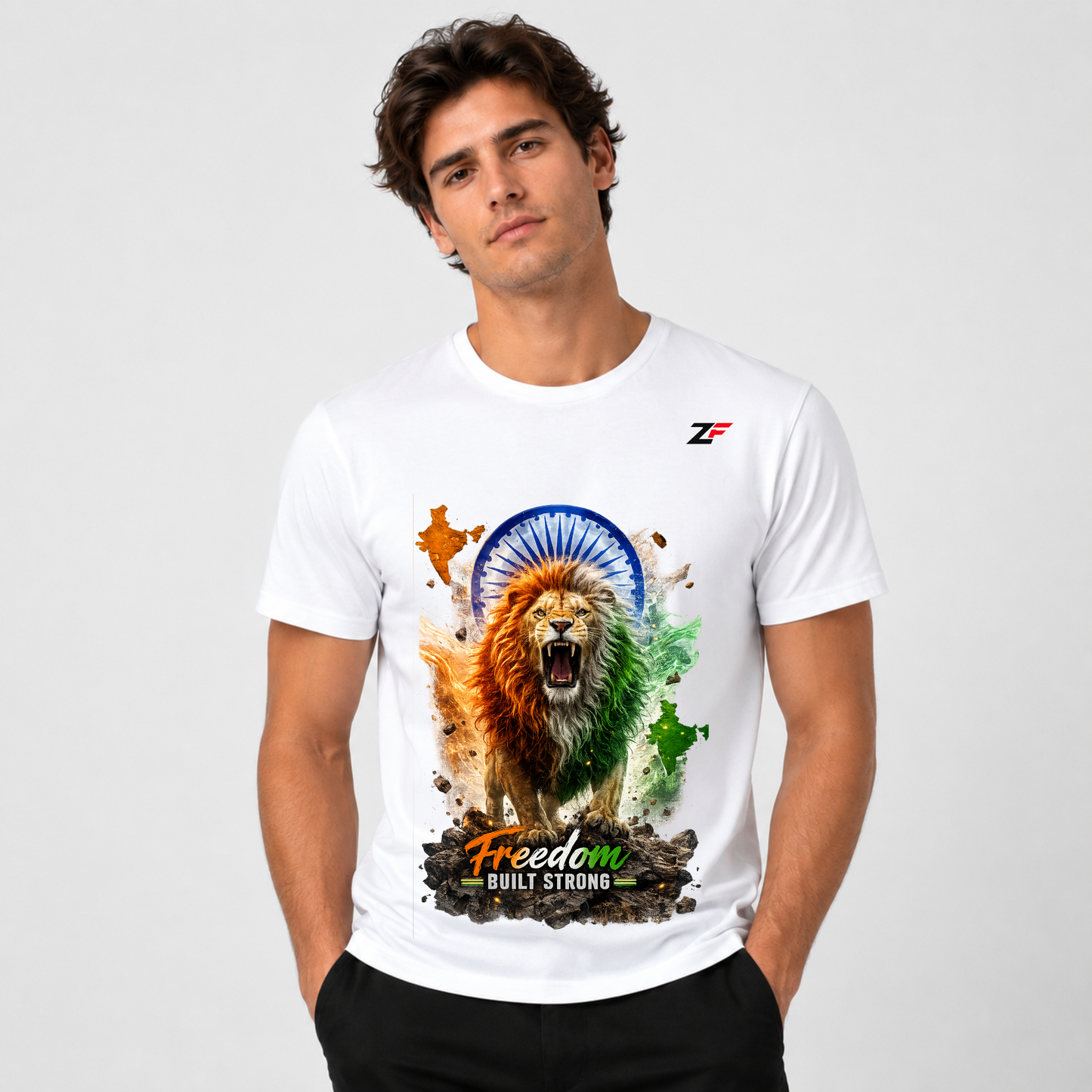 Freedom Built Strong T-Shirt | Lion India Patriotic Graphic Tees
