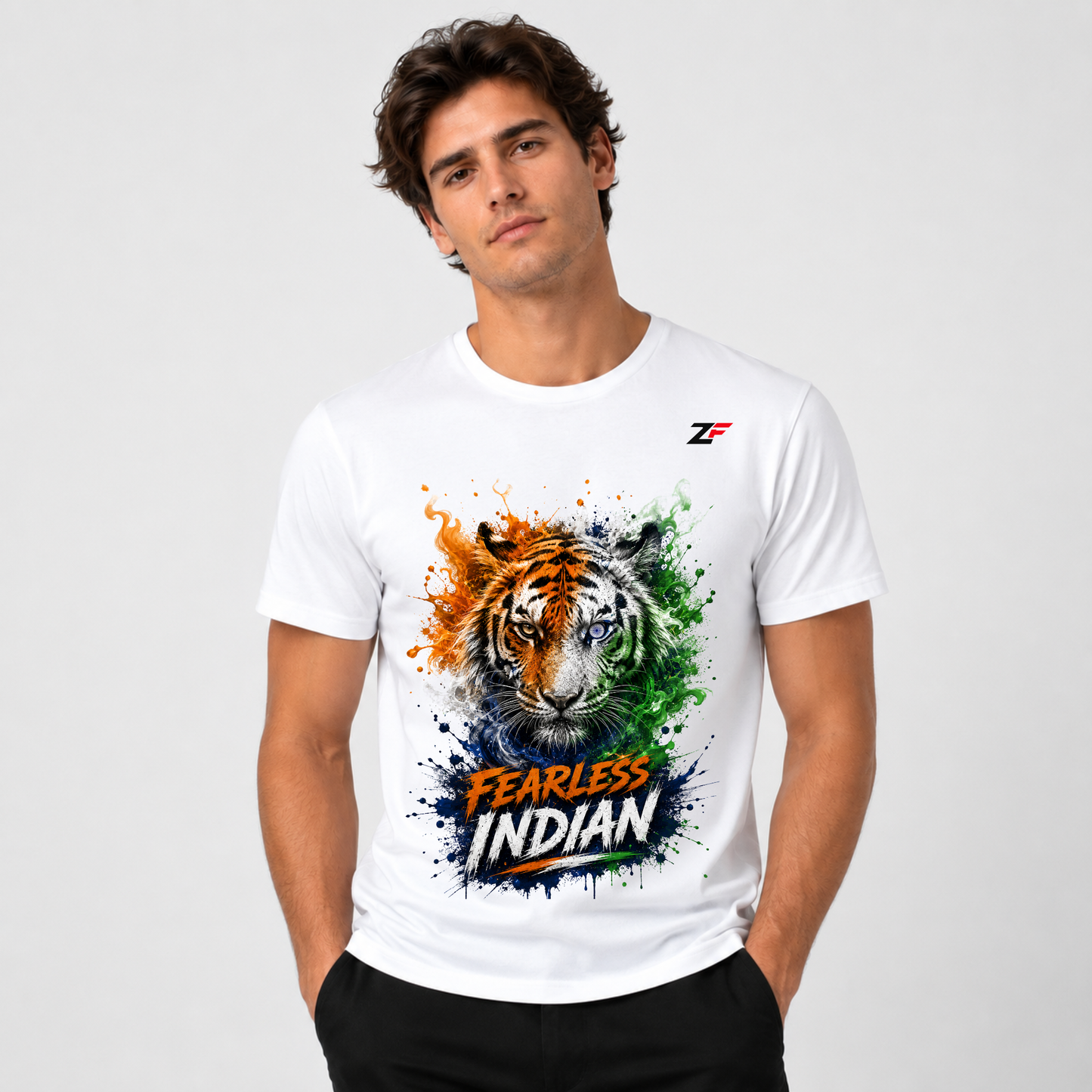 Fearless Indian T-Shirt | Tiger Patriotic Graphic Tee | India Pride T-Shirt