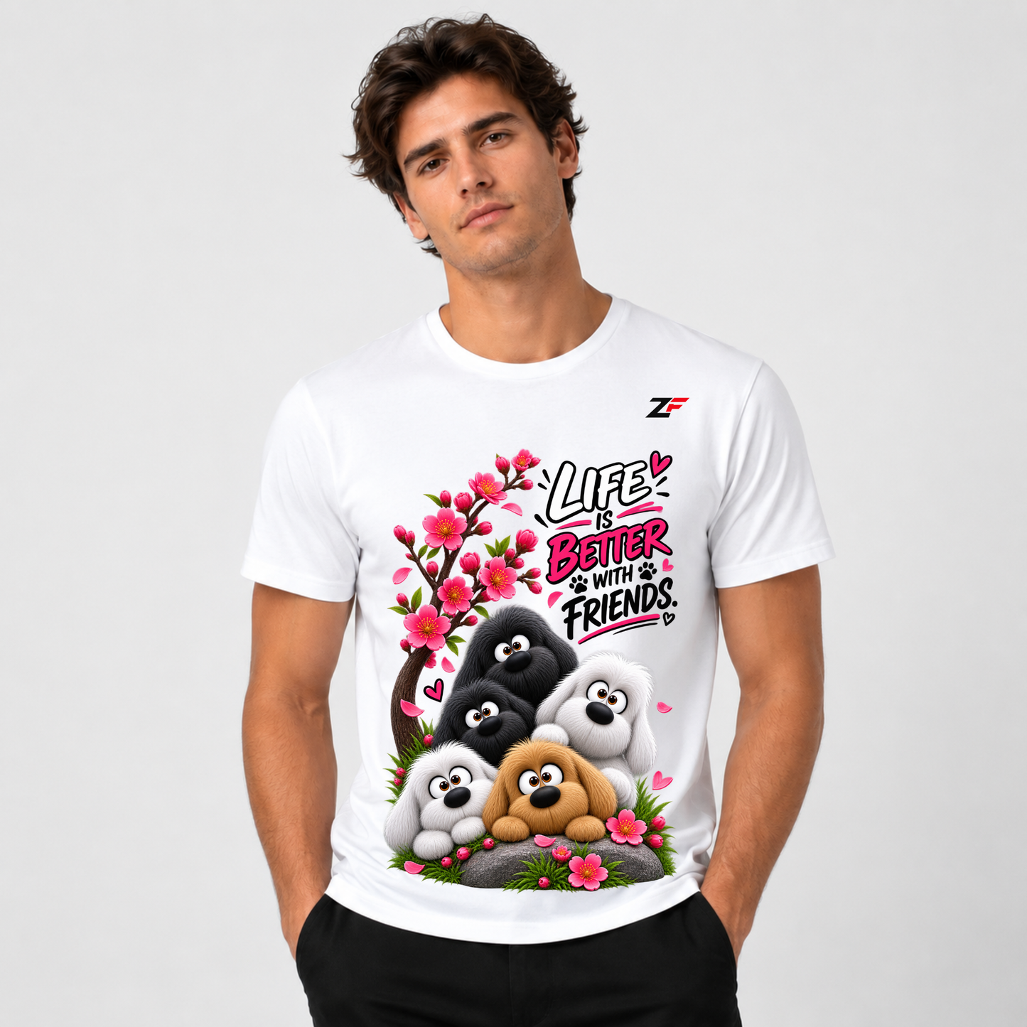 Life Is Better With Friends Dog Graphic T-Shirt – Cute Puppy Printed Tee