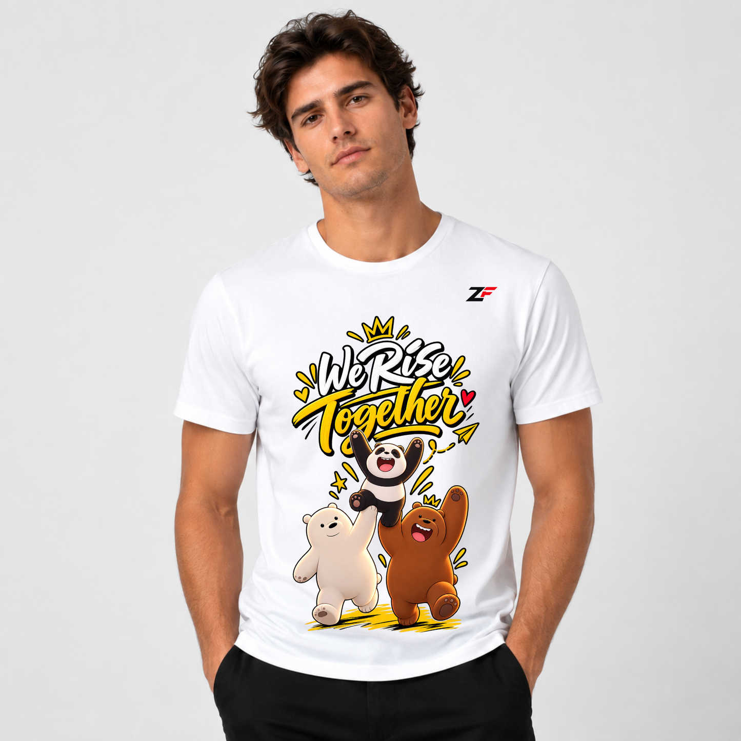 We Rise Together Panda Bear T-Shirt | Cute Friendship Graphic Printed Tee