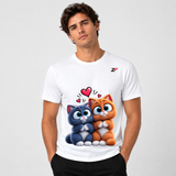 Cute Cat Love Graphic T-Shirt – Adorable Couple Cats Printed Tee