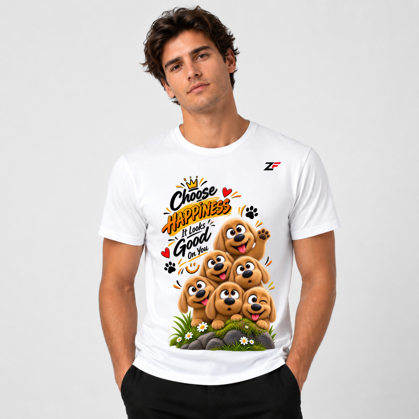 Choose Happiness Dog Graphic T-Shirt – It Looks Good on You Printed Tee