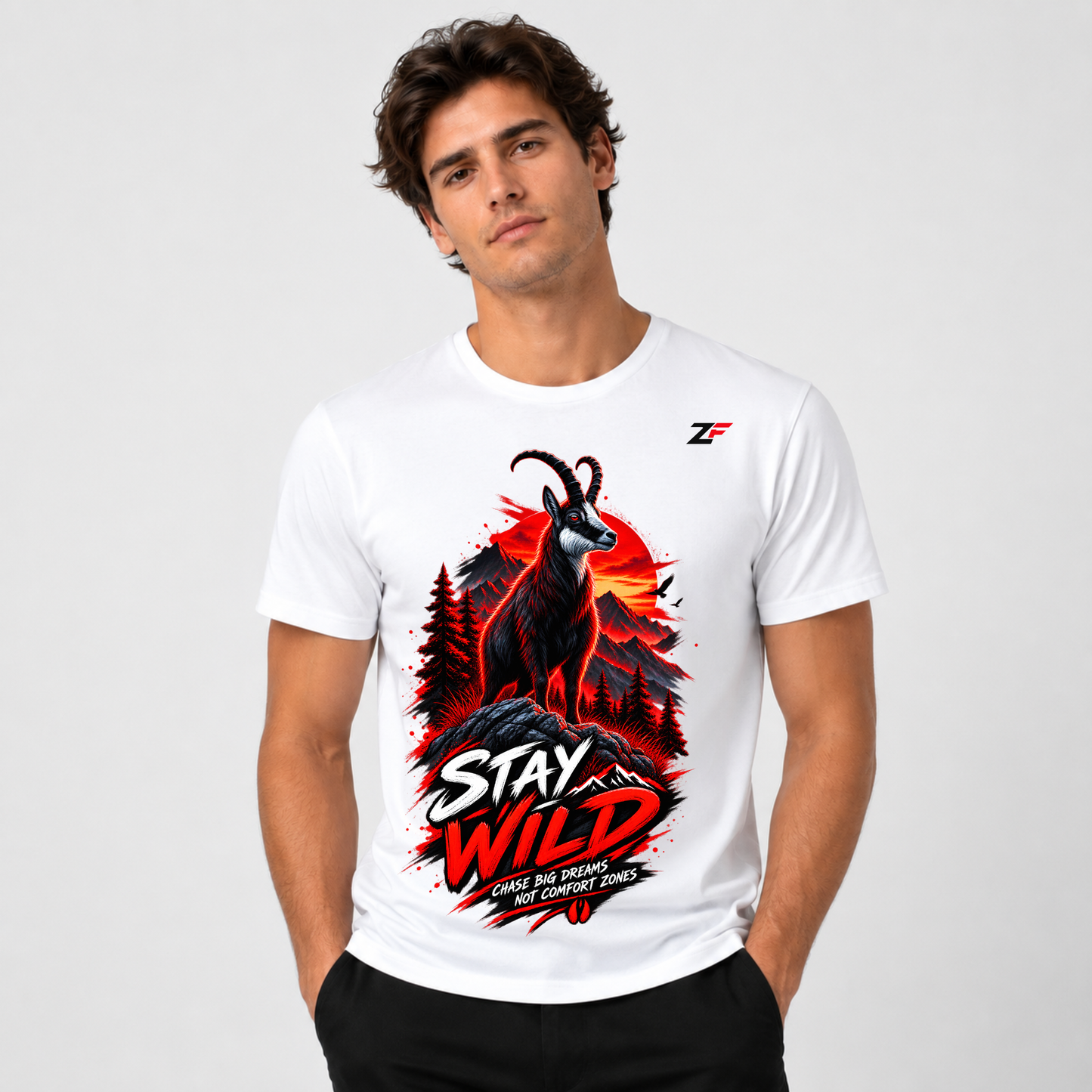 Stay Wild Mountain Goat T-Shirt – Adventure Graphic Tee