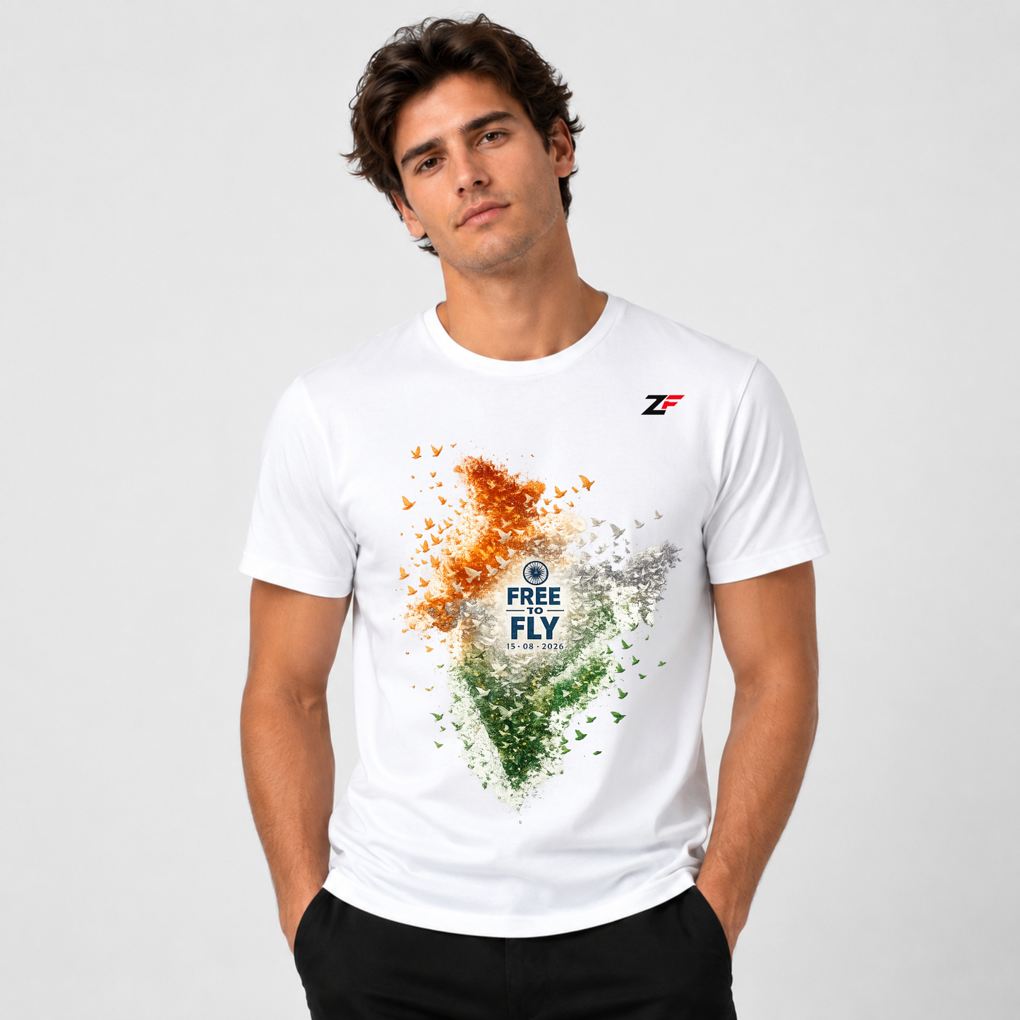Free to Fly T-Shirt | Indian Tricolor Birds Patriotic Graphic Tees