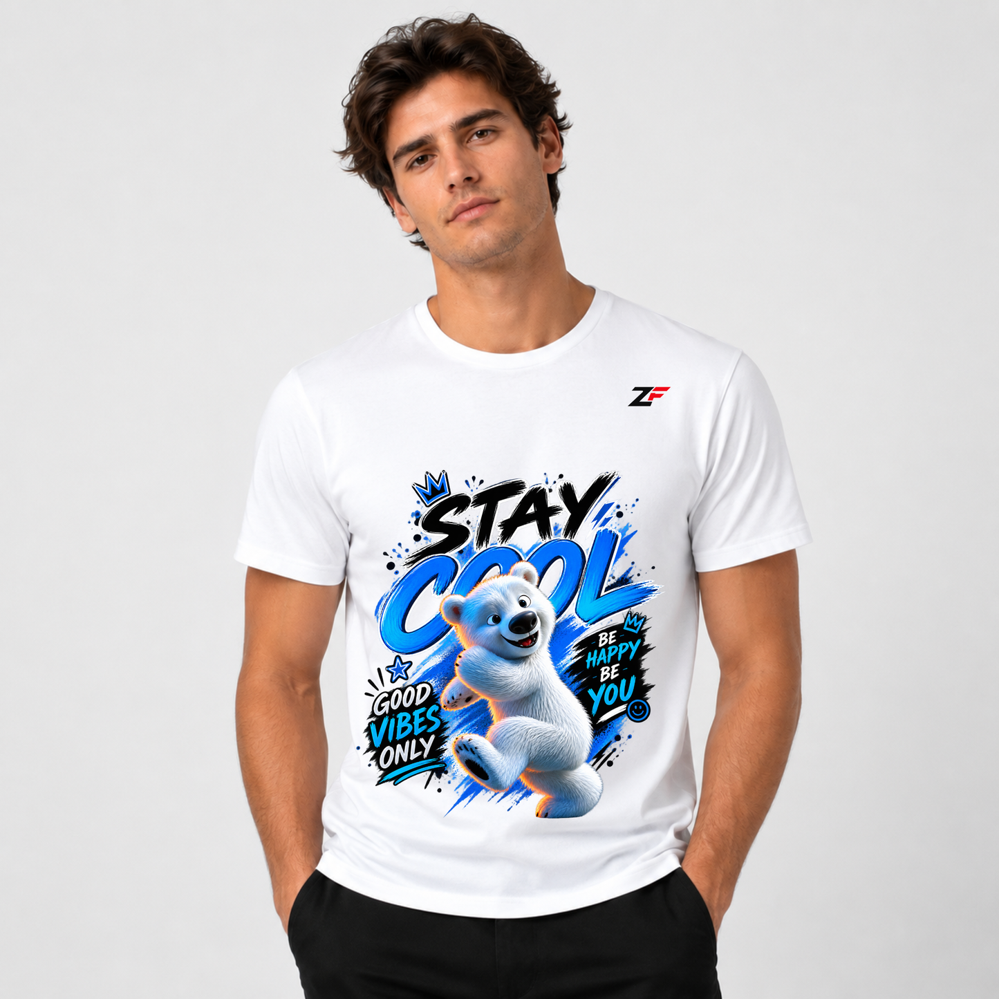 Stay Cool T-Shirt | Cute Polar Bear Graphic Blue & Black Tee