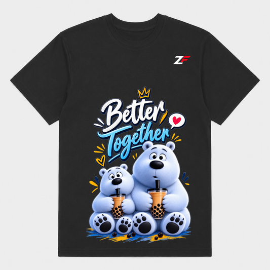 Better Together Bear T-Shirt | Cute Couple Bear Graphic Printed Black Tee