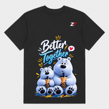 Better Together Bear T-Shirt | Cute Couple Bear Graphic Printed Black Tee